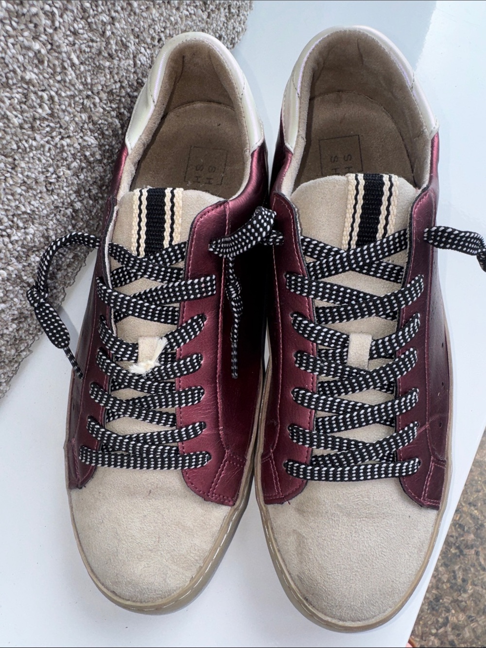 ShuShop Burgundy and Cream Lace-Up Women's Sneakers